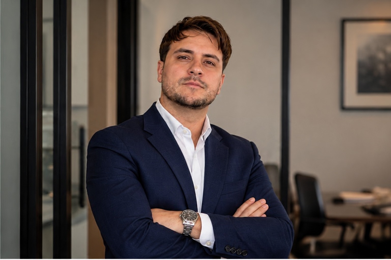 Dr. Julián Álvarez con traje azul